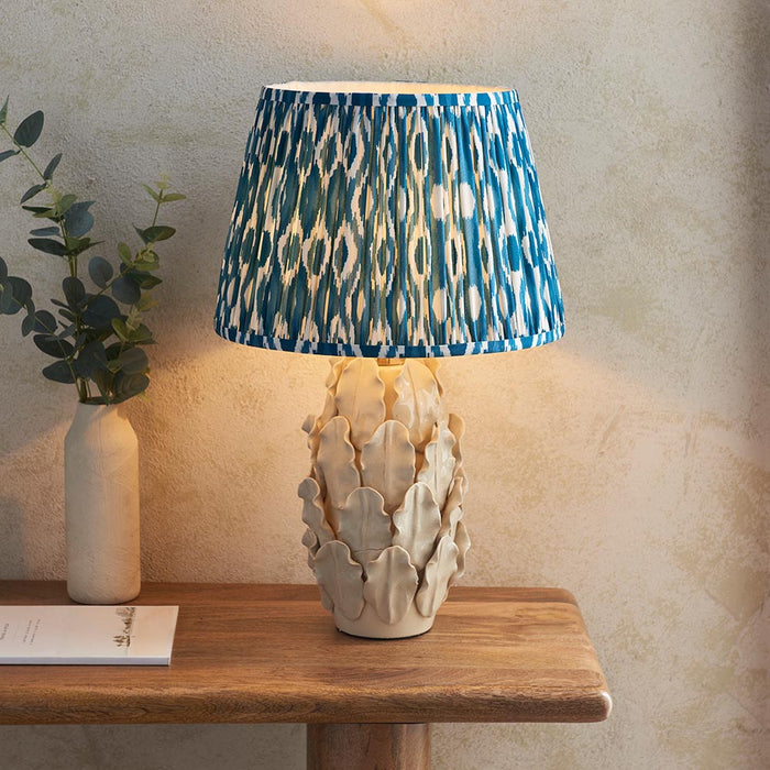 Layered Leaf And Ikat 35cm Marlin Blue Shade Table Lamp With Ivory Ceramic Base