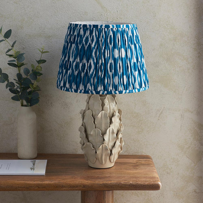 Layered Leaf And Ikat 35cm Marlin Blue Shade Table Lamp With Ivory Ceramic Base