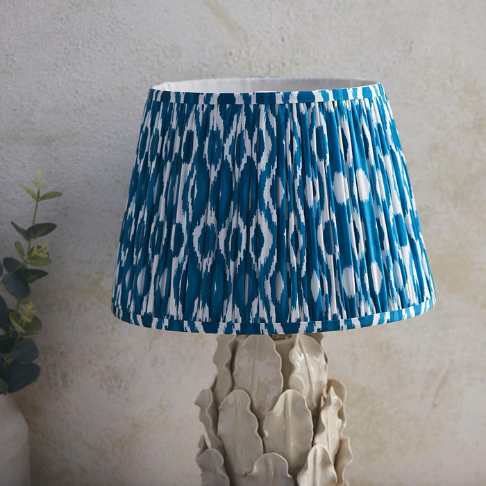 Layered Leaf And Ikat 35cm Marlin Blue Shade Table Lamp With Ivory Ceramic Base