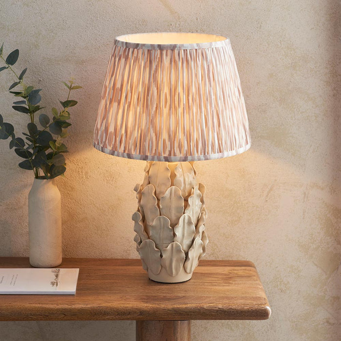 Layered Leaf And Ikat 35cm Neutral Shade Table Lamp With Ivory Ceramic Base