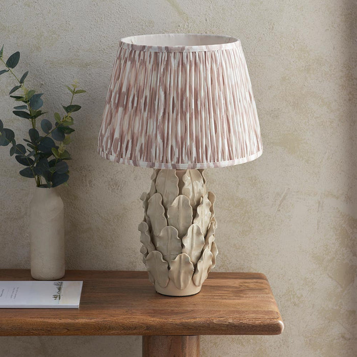 Layered Leaf And Ikat 35cm Neutral Shade Table Lamp With Ivory Ceramic Base