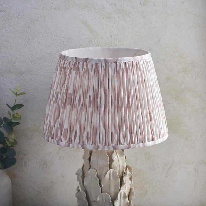 Layered Leaf And Ikat 35cm Neutral Shade Table Lamp With Ivory Ceramic Base