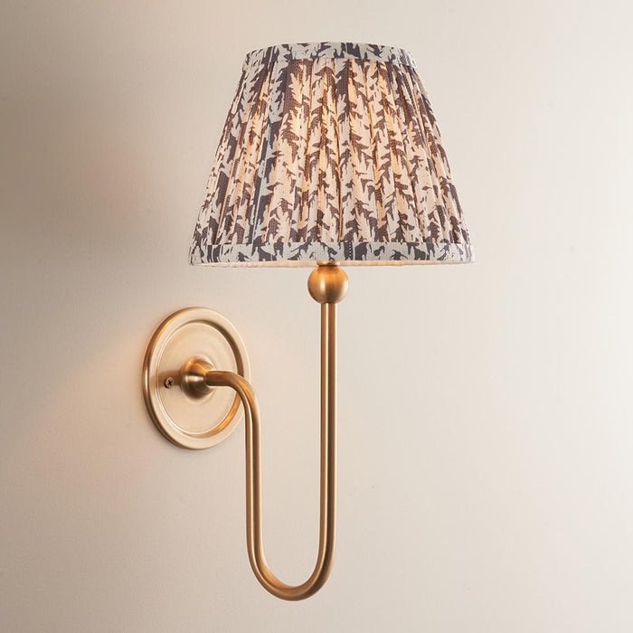Santiago And Leaf 20cm Pearl Grey Shade Wall Light In Brushed Aged Brass
