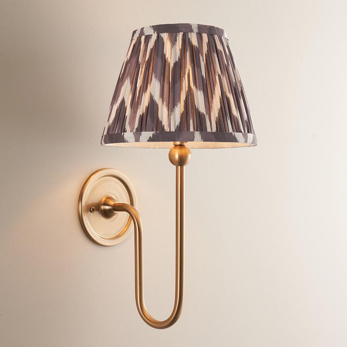 Santiago And Zigzag 20cm Pearl Grey Shade Wall Light In Brushed Aged Brass