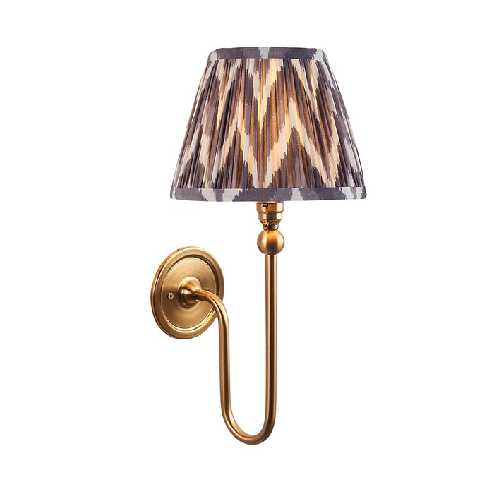 Santiago And Zigzag 20cm Pearl Grey Shade Wall Light In Brushed Aged Brass
