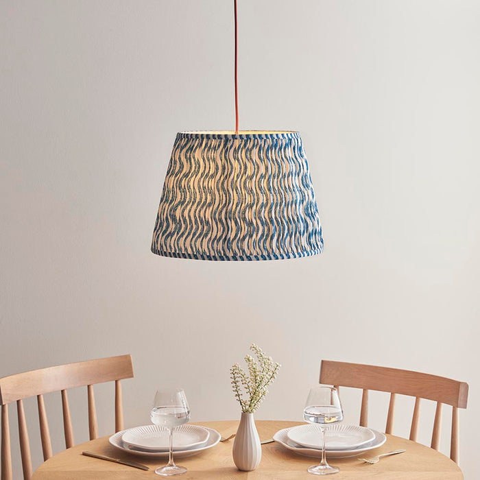 Eltham And Ripple 40cm Marlin Blue Shade Ceiling Light With Red Colour Braided Cable
