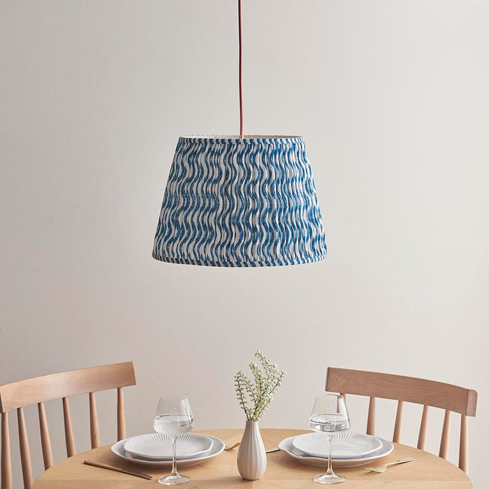 Eltham And Ripple 40cm Marlin Blue Shade Ceiling Light With Red Colour Braided Cable