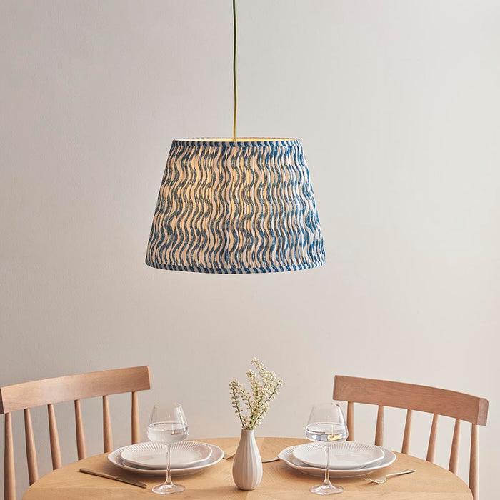 Eltham And Ripple 40cm Marlin Blue Shade Ceiling Light With Green Colour Braided Cable