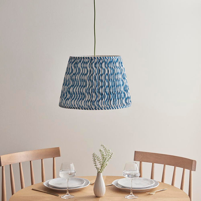 Eltham And Ripple 40cm Marlin Blue Shade Ceiling Light With Green Colour Braided Cable