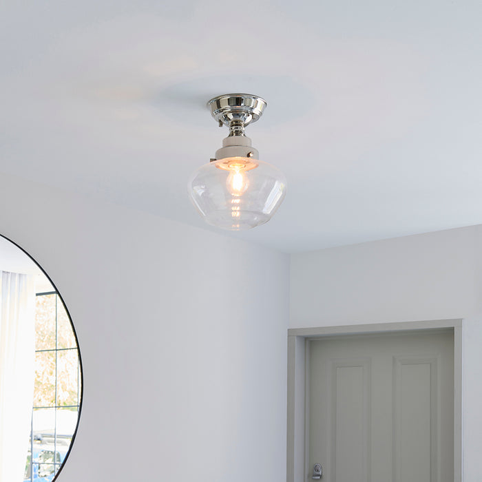 Camberley Clear Glass Shade Semi Flush Ceiling Light In Polished Nickel