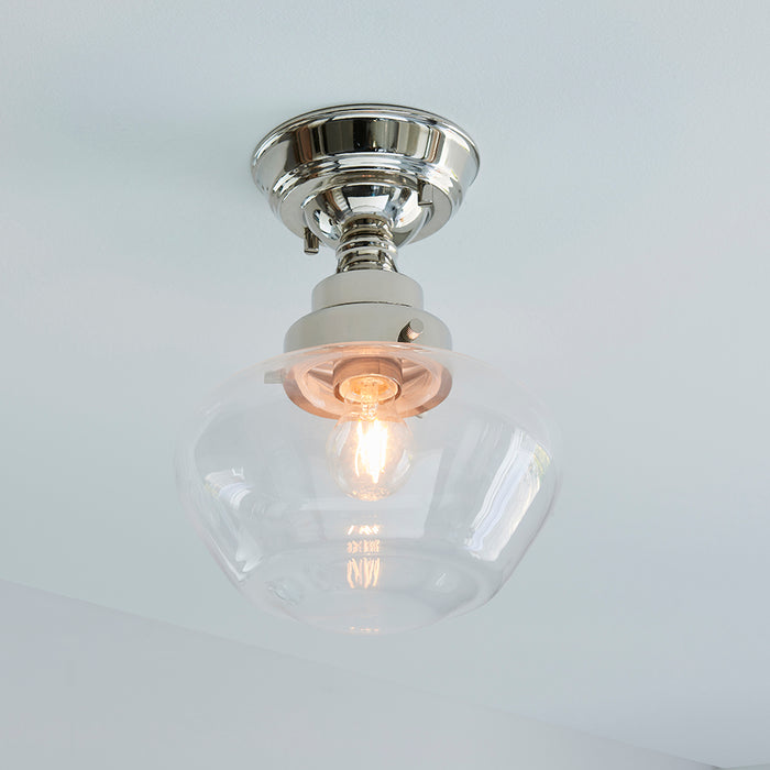 Camberley Clear Glass Shade Semi Flush Ceiling Light In Polished Nickel