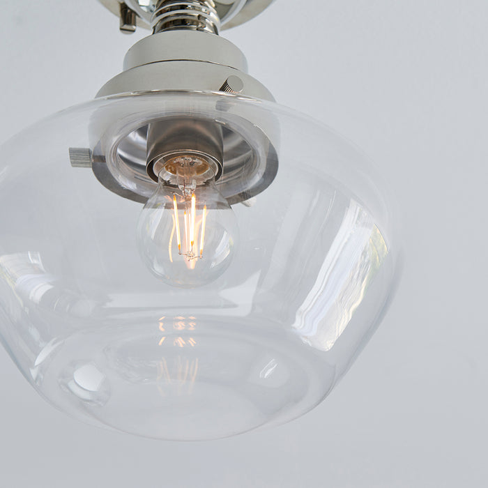 Camberley Clear Glass Shade Semi Flush Ceiling Light In Polished Nickel