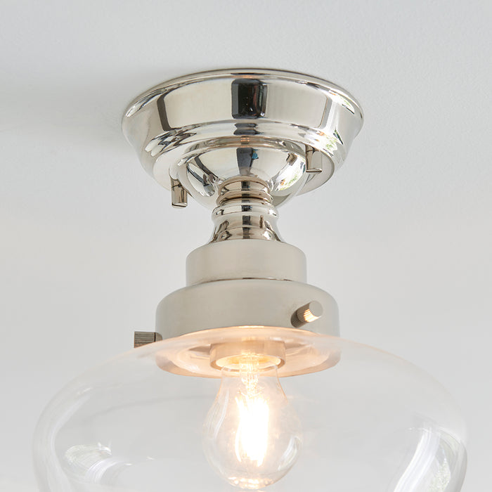 Camberley Clear Glass Shade Semi Flush Ceiling Light In Polished Nickel