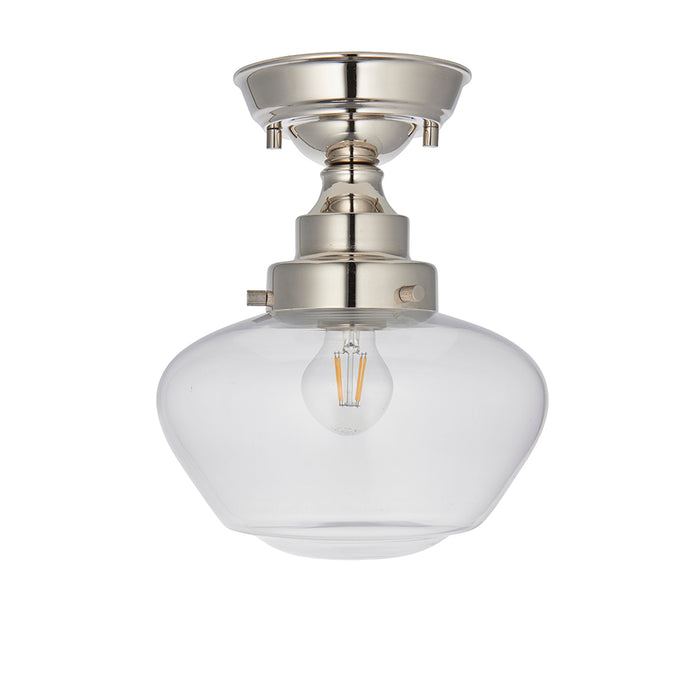 Camberley Clear Glass Shade Semi Flush Ceiling Light In Polished Nickel