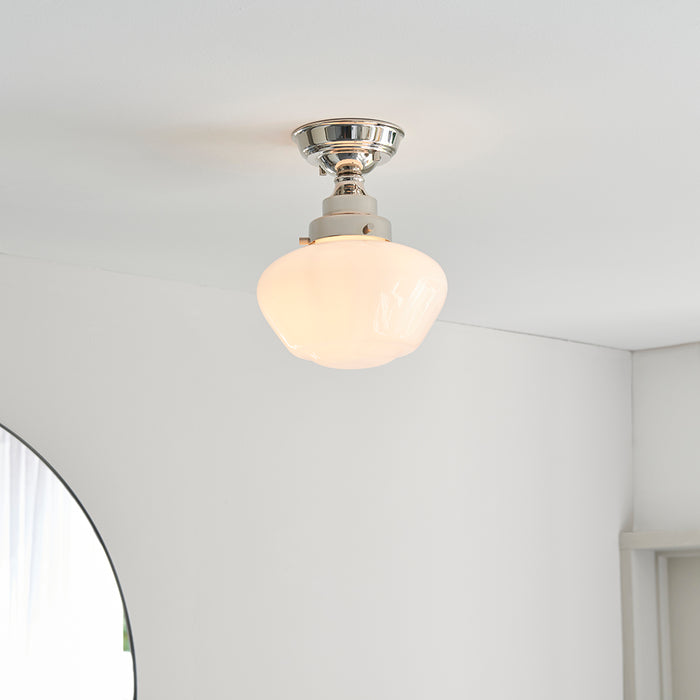 Camberley Opal Glass Shade Semi Flush Ceiling Light In Polished Nickel