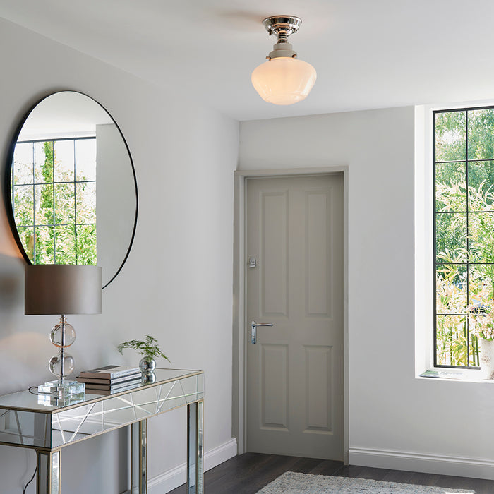 Camberley Opal Glass Shade Semi Flush Ceiling Light In Polished Nickel