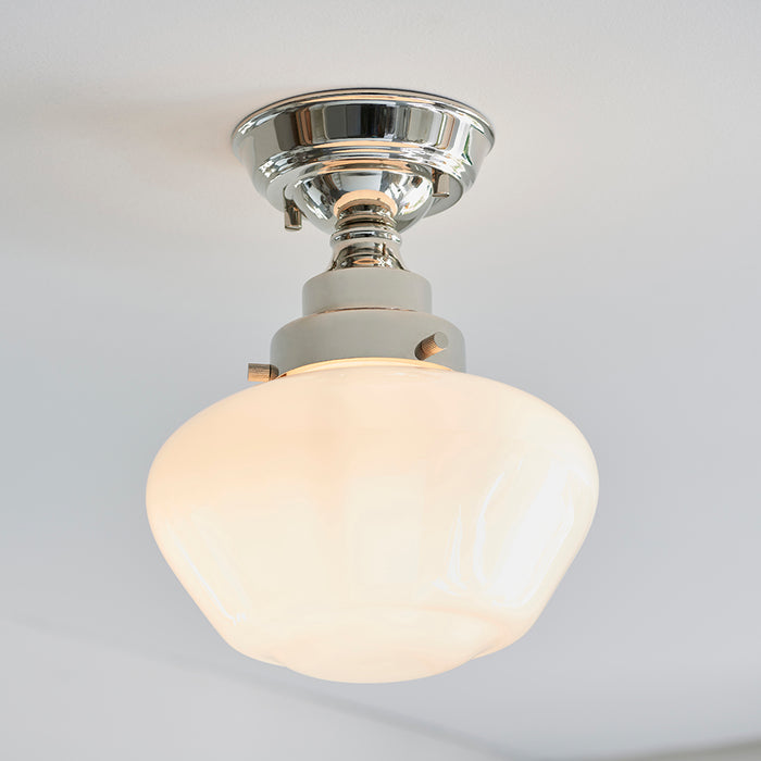 Camberley Opal Glass Shade Semi Flush Ceiling Light In Polished Nickel