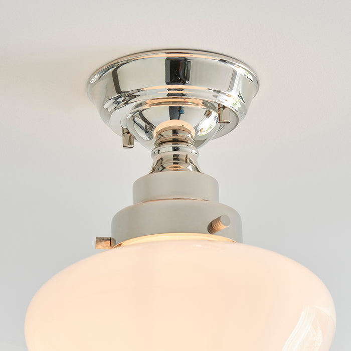 Camberley Opal Glass Shade Semi Flush Ceiling Light In Polished Nickel