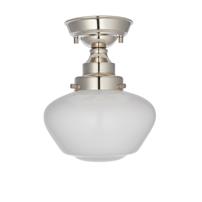 Camberley Opal Glass Shade Semi Flush Ceiling Light In Polished Nickel