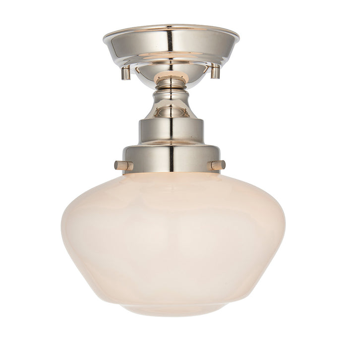 Camberley Opal Glass Shade Semi Flush Ceiling Light In Polished Nickel