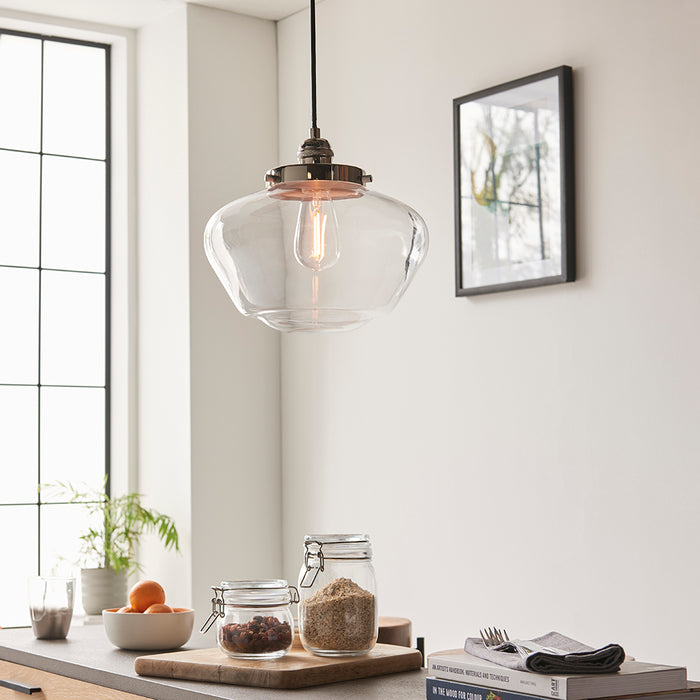 Camberley Clear Glass Shade Ceiling Pendant Light In Polished Nickel