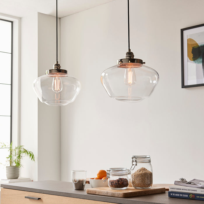 Camberley Clear Glass Shade Ceiling Pendant Light In Polished Nickel