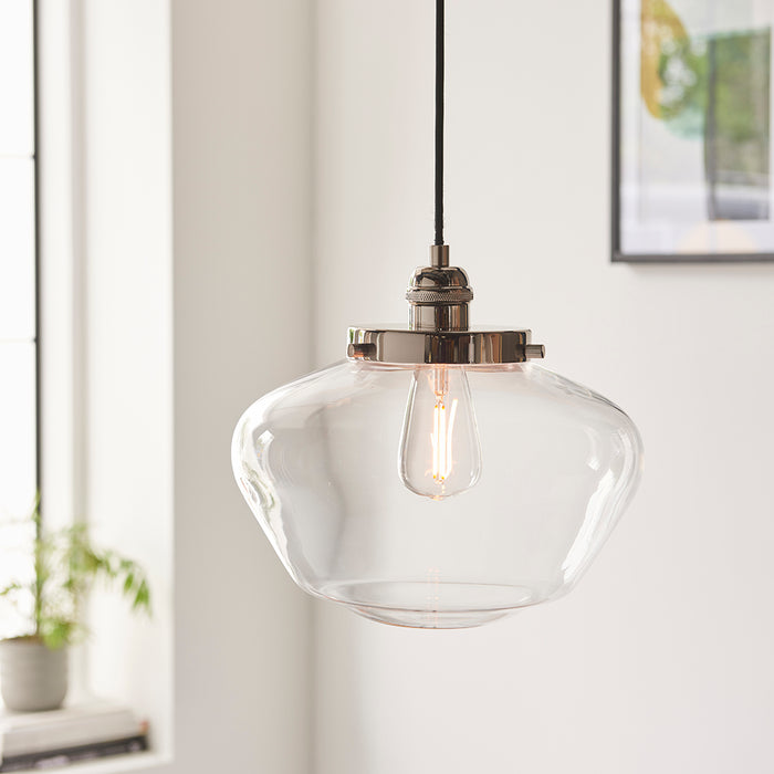 Camberley Clear Glass Shade Ceiling Pendant Light In Polished Nickel