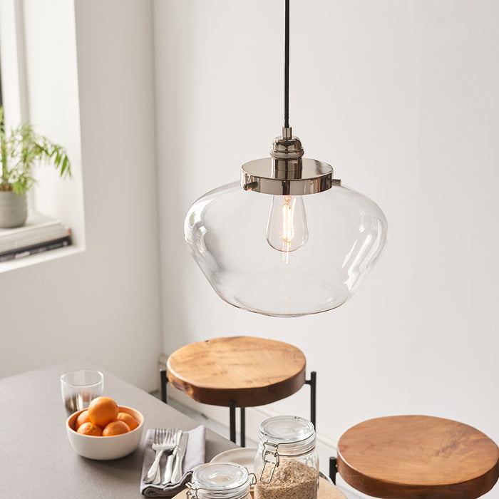 Camberley Clear Glass Shade Ceiling Pendant Light In Polished Nickel
