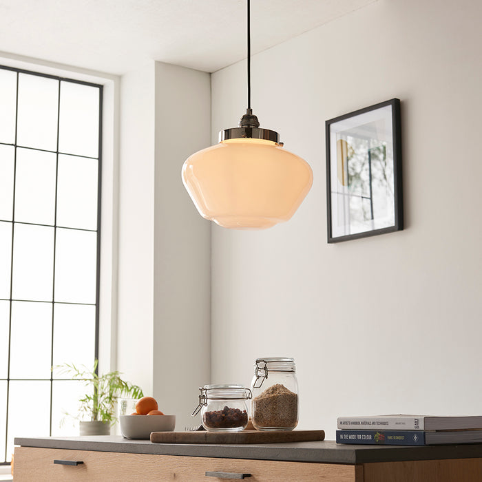 Camberley Opal Glass Shade Ceiling Pendant Light In Polished Nickel