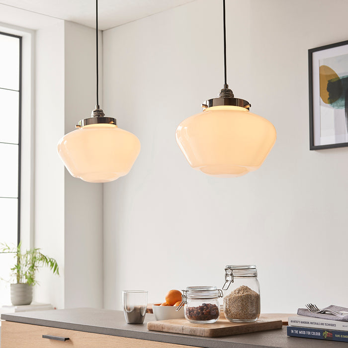 Camberley Opal Glass Shade Ceiling Pendant Light In Polished Nickel