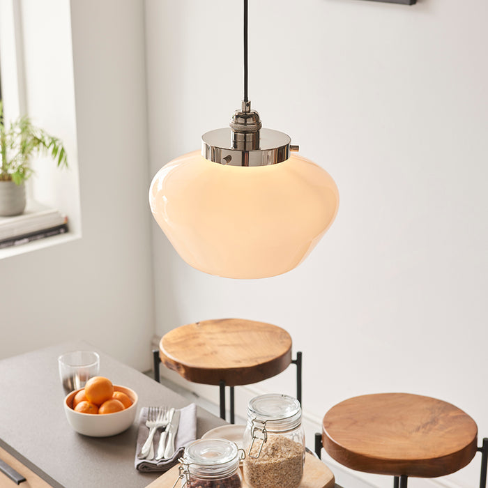 Camberley Opal Glass Shade Ceiling Pendant Light In Polished Nickel