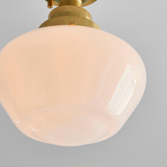 Camberley Opal Glass Shade Semi Flush Ceiling Light In Antique Brass