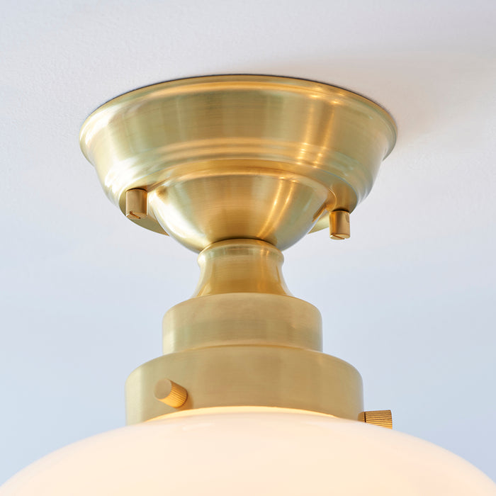 Camberley Opal Glass Shade Semi Flush Ceiling Light In Antique Brass