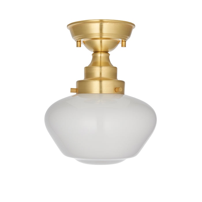 Camberley Opal Glass Shade Semi Flush Ceiling Light In Antique Brass
