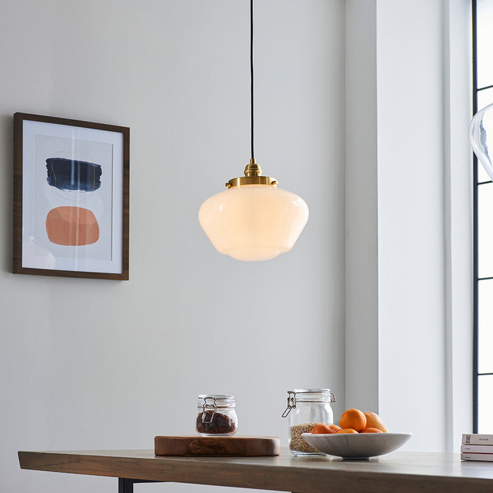 Camberley Opal Glass Shade Ceiling Pendant Light In Antique Brass