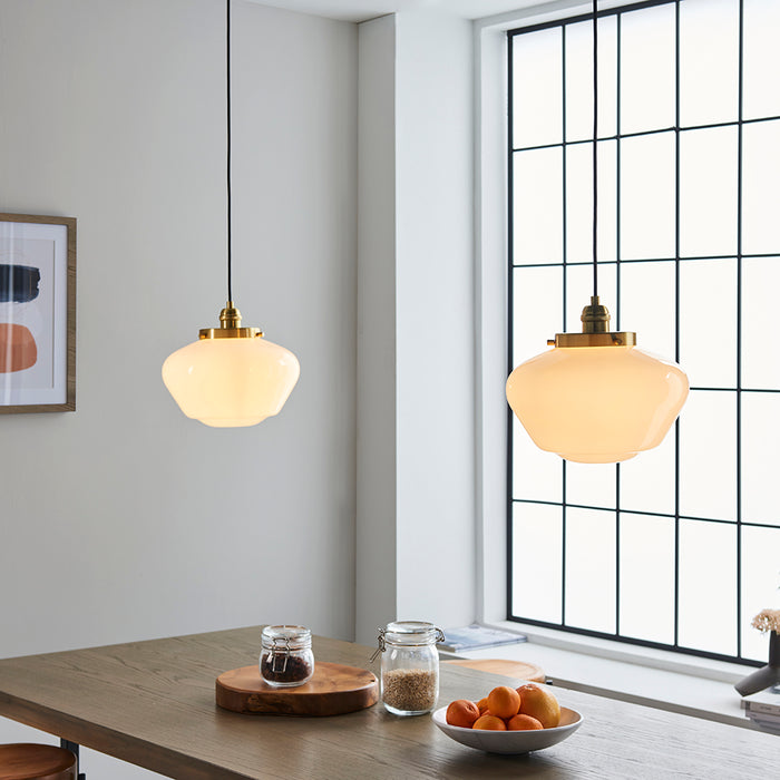 Camberley Opal Glass Shade Ceiling Pendant Light In Antique Brass