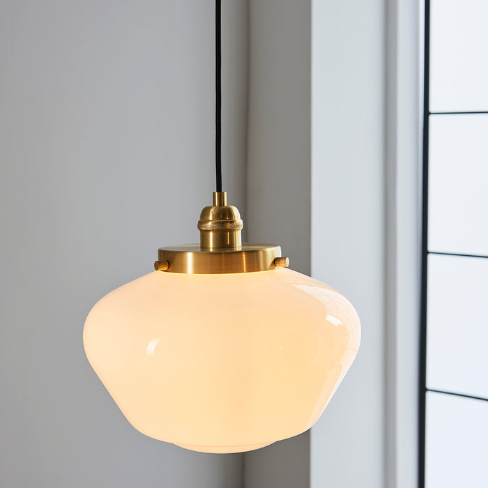 Camberley Opal Glass Shade Ceiling Pendant Light In Antique Brass
