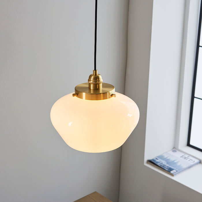 Camberley Opal Glass Shade Ceiling Pendant Light In Antique Brass