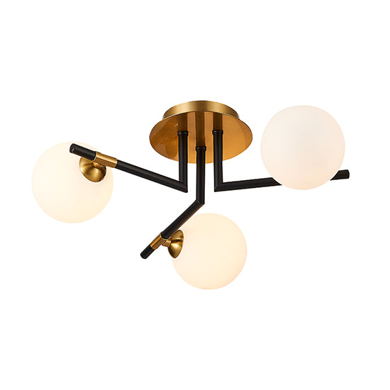 Batley 3 Bulbs Flush Ceiling Light In Matt Black Antique Brass