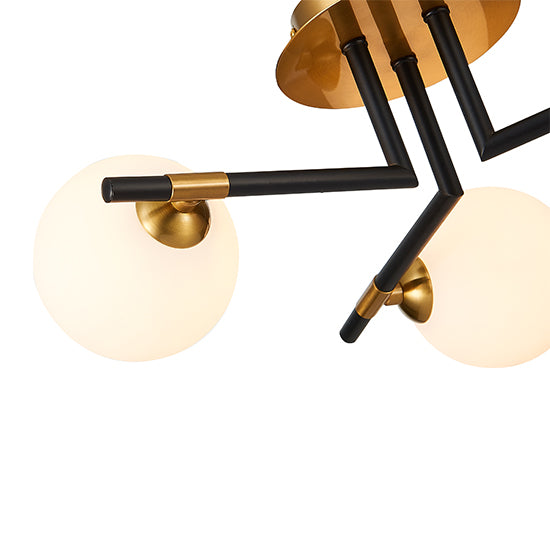 Batley 3 Bulbs Flush Ceiling Light In Matt Black Antique Brass