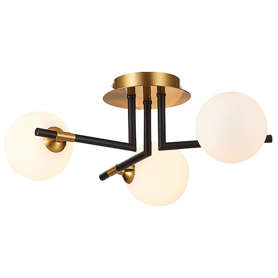 Batley 3 Bulbs Flush Ceiling Light In Matt Black Antique Brass