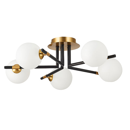 Batley 5 Bulbs Flush Ceiling Light In Matt Black Antique Brass