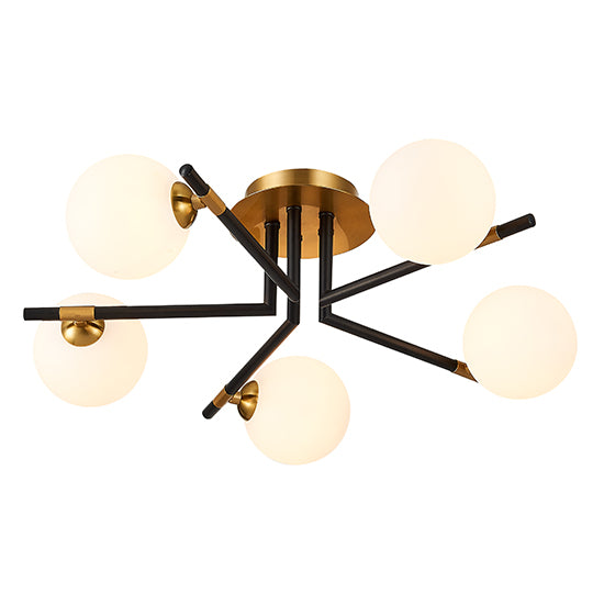 Batley 5 Bulbs Flush Ceiling Light In Matt Black Antique Brass