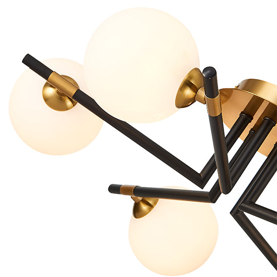 Batley 5 Bulbs Flush Ceiling Light In Matt Black Antique Brass