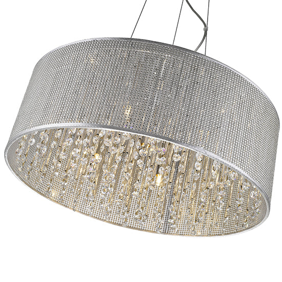 Crystal 7 Bulbs Palace Decorative Ceiling Pendant Light In Chrome And Sliver