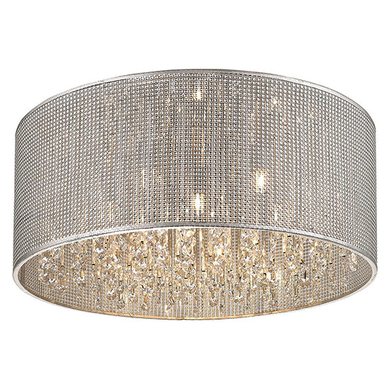Crystal 7 Bulbs Palace Flush Ceiling Light In Chrome And Sliver