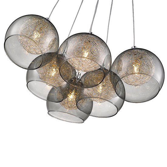 Ealing 6 Bulbs Decorative Ceiling Pendant Light In Chrome And Smoked Grey