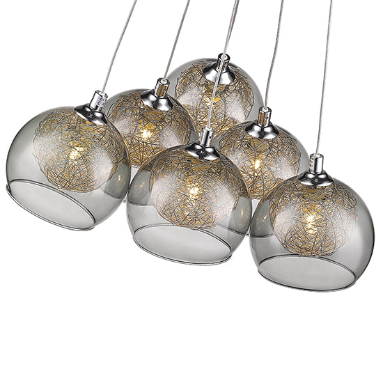 Ealing 6 Bulbs Decorative Ceiling Pendant Light In Chrome And Smoked Grey