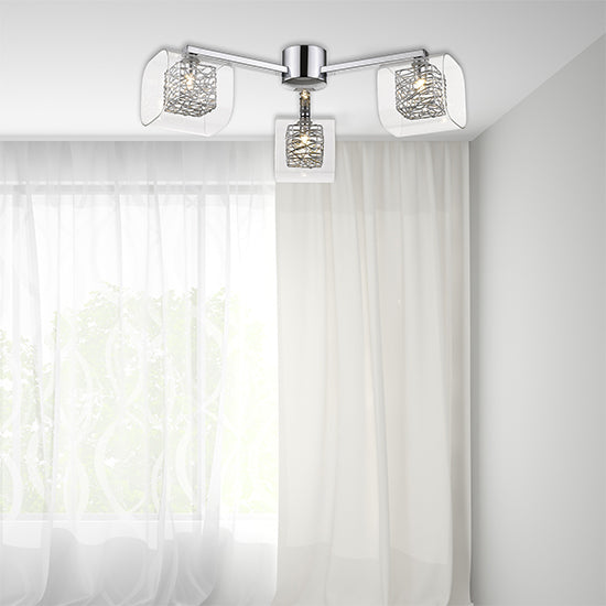 Holland 3 Clear Glass Shade Bulbs Flush Ceiling Light In Chrome