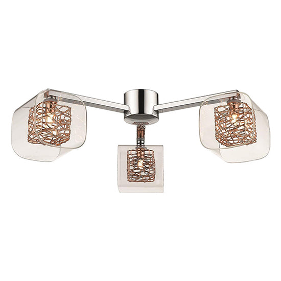 Holland 3 Clear Glass Shade Bulbs Flush Ceiling Light In Copper